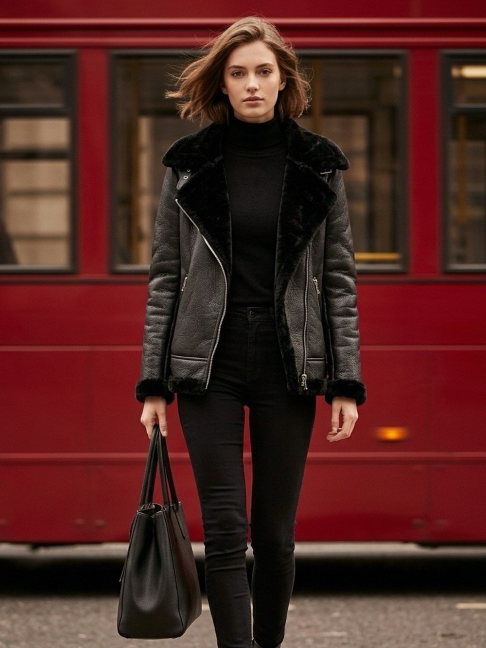 Lined Aviator Jacket with Faux Fur Trim and Lining - 8 Tall